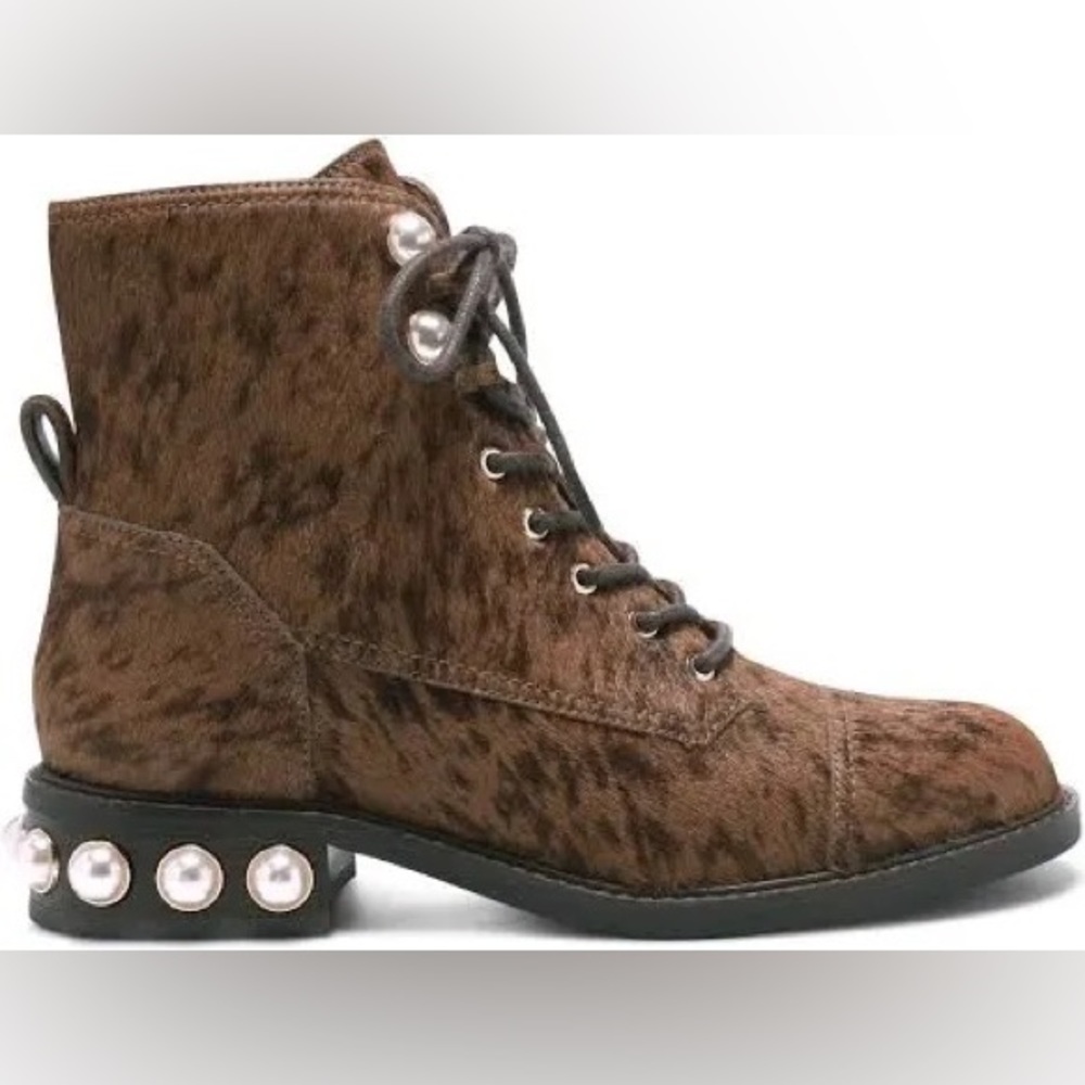 NWB Women's Louise Et Cie Vesna Lace-Up Bootie Brown Calf Hair Fur, Size 6.5